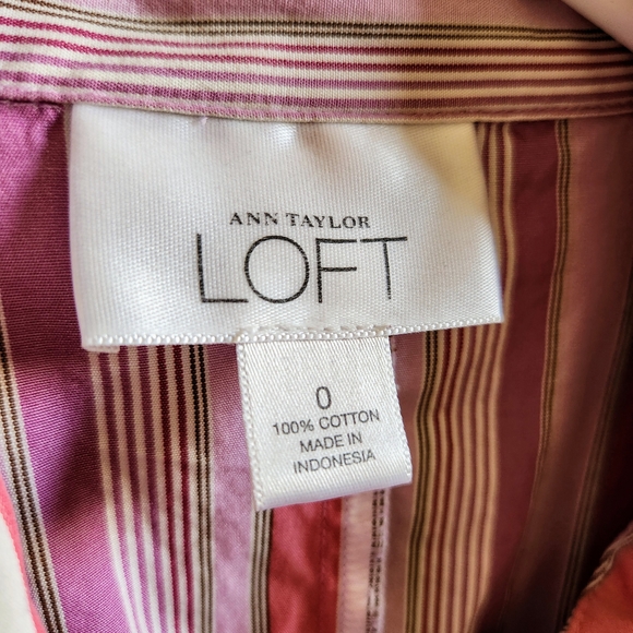 Ann Taylor LOFT Pink and Purple Striped Button Down Shirt - Picture 3 of 4